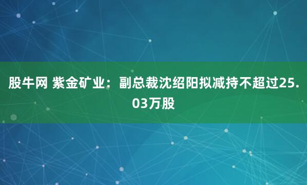 股牛网 紫金矿业：副总裁沈绍阳拟减持不超过25.03万股
