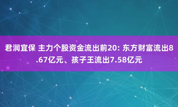君润宜保 主力个股资金流出前20: 东方财富流出8.67亿元、孩子王流出7.58亿元
